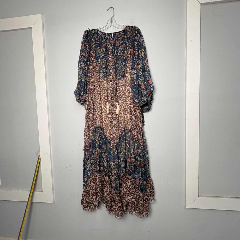Free People Estelle Floral Paisley Mixed Print Maxi Dress Large L Tassels Boho
